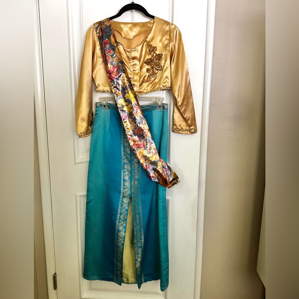 Turquoise & Gold Fantasy Princess Costume – 3-Piece Set